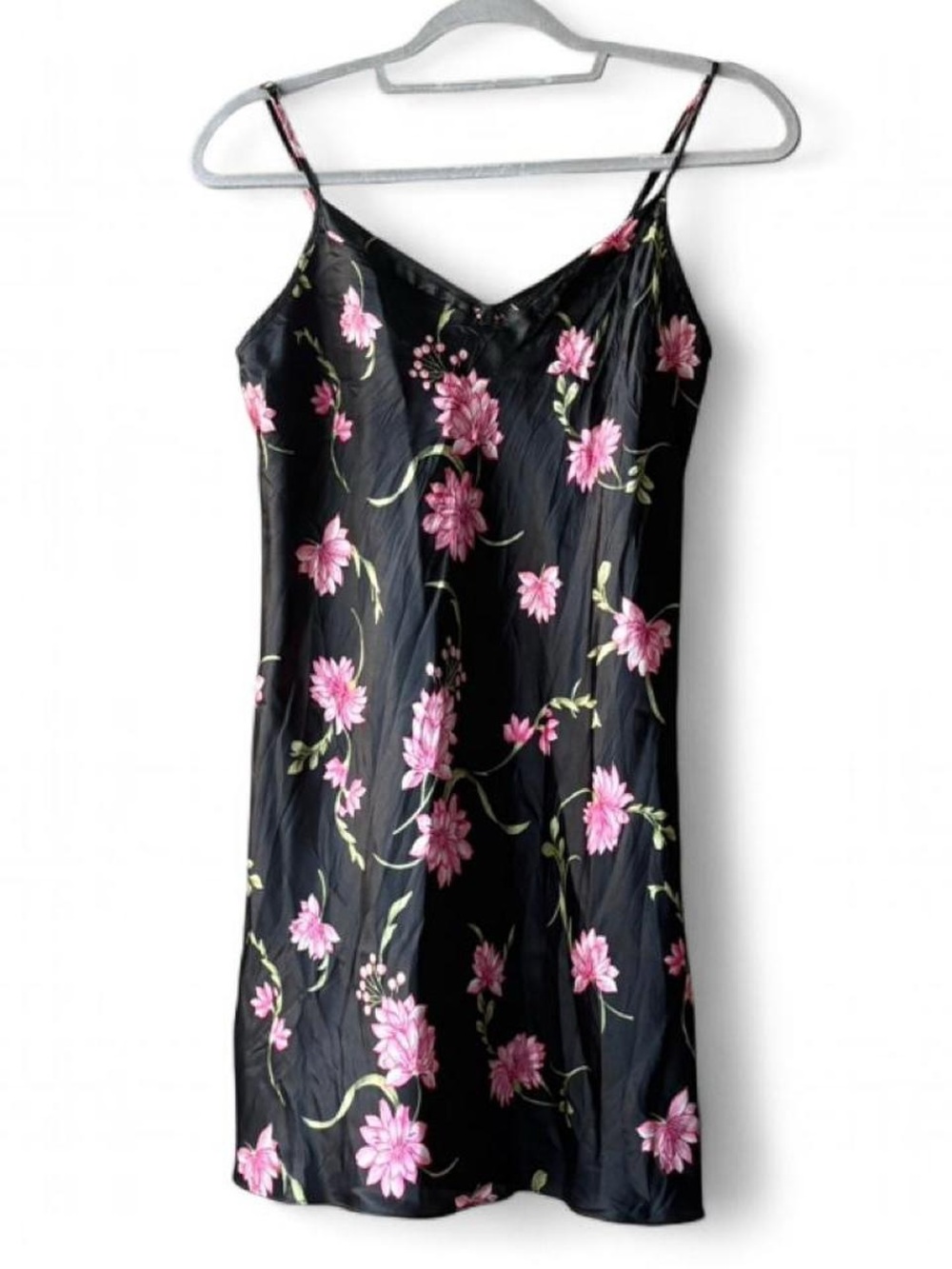 Y2K Morgan Taylor Black & Pink Floral Satin Slip Mini Dress